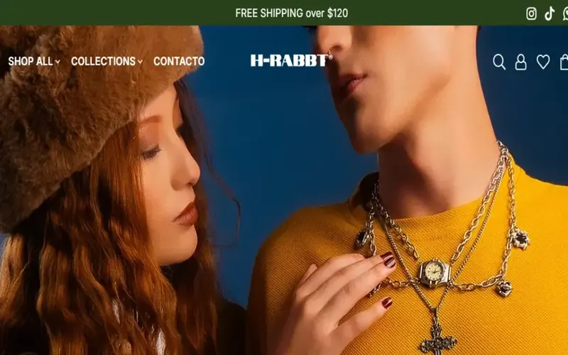 Captura de la tienda online de H-RABBT, marca de moda, con catálogo organizado por colecciones y pasarela de pagos integrada.